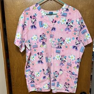 Disney Minnie Mouse Pink Floral Scrub top